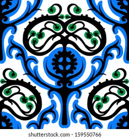 Suzani, vector pattern with Uzbek, Turkish and Kazakh motifs. Texture with stylized trees for web, print, wallpaper, home decor, summer spring fashion textile, fabric, ceramic tile, Christmas wrapping