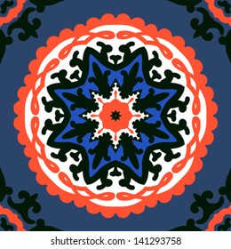 Suzani, vector seamless ethnic pattern with Uzbek, Turkish and Kazakh motifs. in bright vibrant colors. Texture for web, print, wallpaper, home decor, summer fall fashion textile, fabric, ceramic tile