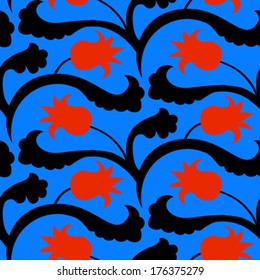 Suzani, vector seamless ethnic pattern with Uzbek, Turkish and Kazakh motifs. in bright vibrant colors. Texture for web, print, wallpaper, home decor, summer fall fashion textile, fabric, ceramic tile