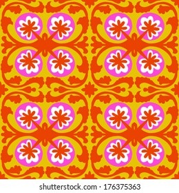 Suzani, vector seamless ethnic pattern with Uzbek, Turkish and Kazakh motifs. in bright vibrant colors. Texture for web, print, wallpaper, home decor, summer fall fashion textile, fabric, ceramic tile