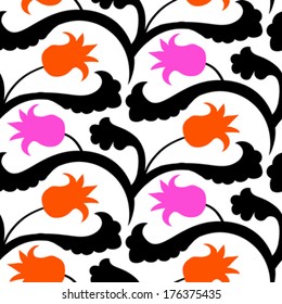 Suzani, vector seamless ethnic pattern with Uzbek, Turkish and Kazakh motifs. in bright vibrant colors. Texture for web, print, wallpaper, home decor, summer fall fashion textile, fabric, ceramic tile