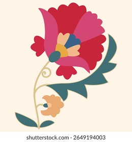 Um fragmento floral inspirado em Suzani com detalhes intrincados e elementos de bordados tradicionais. Design autêntico refletindo a cultura rica e a arte popular. Perfeito para uso em têxteis, projeto de design