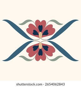 A Suzani-inspired floral fragment featuring intricate details and elements of traditional embroidery. Authentic design reflecting rich culture and folk art. Perfect for use in textiles, design project