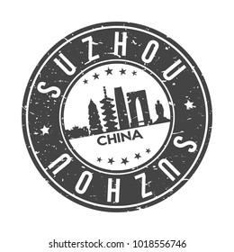 Suzhou China Round Stamp Icon Skyline City Badge Seal vector.