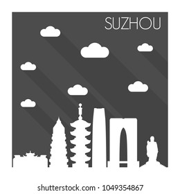 Suzhou China Skyline City Flat Silhouette Design Background