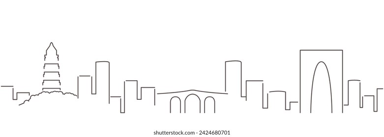 Suzhou Dark Line Simple Minimalist Skyline With White Background