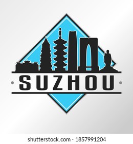 Suzhou, Jiangsu, China Skyline Logo. Adventure Landscape Design Vector Illustration.