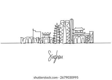 Suzhou skyline continuous line drawing