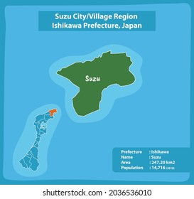 Suzu City Village Region Ishikawa Prefecture Map, Japan