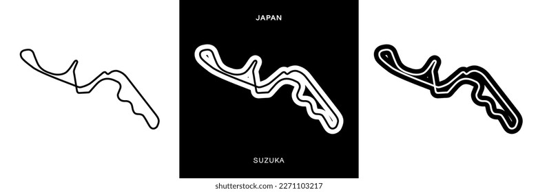 Suzuka Circuit Vector. Japan Suzuka Circuit Race Track Illustration with Editable Stroke. Stock Vector.