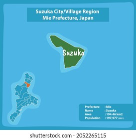 Suzuka City Village Region Mie Prefecture Map, Japan