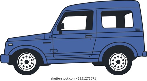 suzuki Jimny Katana flat image for illustration vector art, small jeep suzuki katana editable vector illustration, offroad car,  jimny japan car, suzuki LJ50, LJ80, SJ410, SJ413 