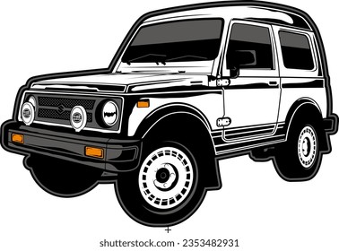 suzuki Jimny Katana flat image for illustration vector art, small jeep suzuki katana editable vector illustration, offroad car,  jimny japan car, suzuki LJ50, LJ80, SJ410, SJ413 