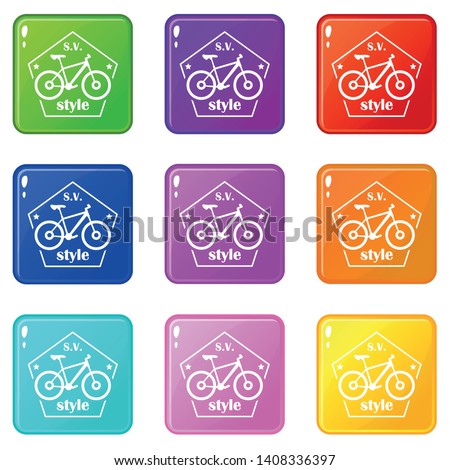 SV bike style icons set 9 color collection isolated on white for any design