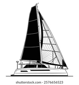 SV boat illustration line drawing style in black colors. for t-shirt design, design elements and print products