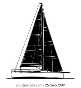 SV boat illustration line drawing style in black colors. for t-shirt design, design elements and print products 02