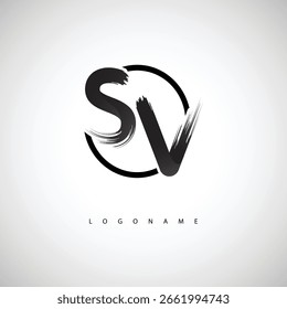 SV Brush Stroke Logo – Símbolo Artístico Moderno con Textura de Tinta para Branding Creativo y Diseño de Identidad Visual