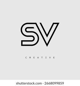 Logotipo de carta creativa SV: monograma de línea mínima en negro para un diseño de identidad de marca moderno.