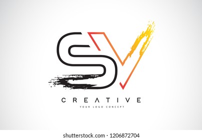 SV Creative Modern Logo Design Vetor with Orange and Black Colors. Monogram Stroke Letter Design.