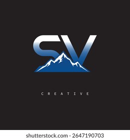 SV Creative Mountain Logo Bold Gradient Letter mark Branding Design for Business Outdoor Brands