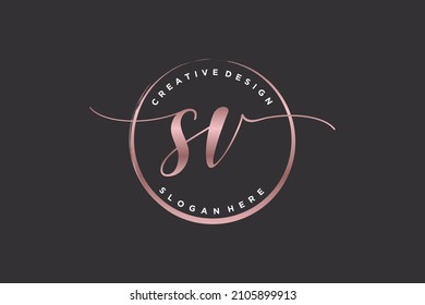 SV handwriting logo with circle template vector signature, wedding, fashion, floral and botanical with creative template.