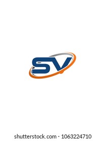 SV initial company blue orange swoosh logo