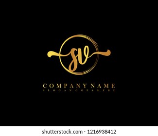 SV initial handwriting logo circle template vector