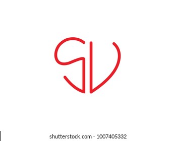 SV initial heart shape red colored logo