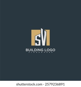 SV initial letter building logo for real estate with square design