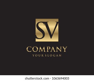 SV initial letters looping linked box elegant logo golden black background
