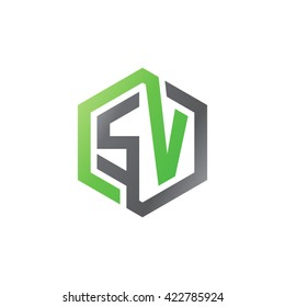 SV initial letters looping linked hexagon logo black gray green