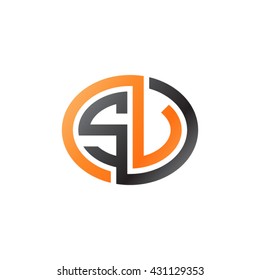 SV initial letters looping linked ellipse logo orange black