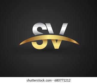 SV initial logo company name colored gold and silver swoosh design. vector logo for business and company identity.
