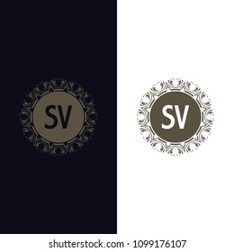 SV initial logo. Luxury ornament crown logo