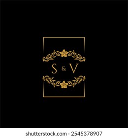 SV initial monogram decoration for wedding logo with creative square line