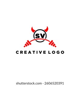 SV initial monogram for fitnes or gym logo with devil style design