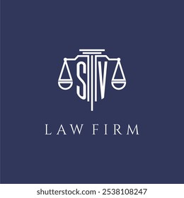 Monograma inicial de SV para el logotipo del bufete de abogados con la Imagen del Vector de las escalas