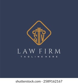 SV initial monogram logo for lawfirm with pillar in creative square design