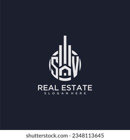 SV initial monogram logo for real estate with creative circle design vector