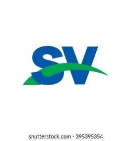 SV initial overlapping swoosh letter logo blue green