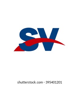 SV initial overlapping swoosh letter logo blue red