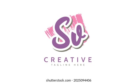 Iniciales SV, vector de logotipo de escritura a mano