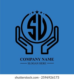 SV initials held within hands, symbolizing trust and protection. The circle represents unity, while stars highlight excellence and ambition.