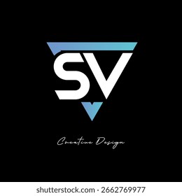Logotipo de la letra de SV en triángulo - monograma moderno del gradiente para el diseño de la marca y de la identidad