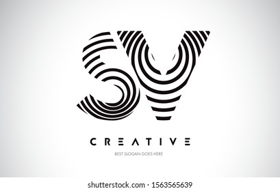 SV Lines Warp Logo Design.Vector Letter Icon Made with Circular Lines.