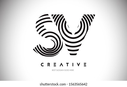 SV Lines Warp Logo Design.Vector Letter Icon Made with Circular Lines.
