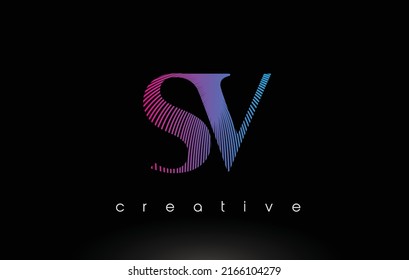 SV Logo Design With Multiple Lines. Artistic Elegant Purple Blue Lines Icon Vector Illustration.