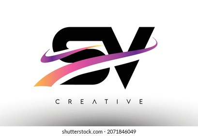 SV Logo Letter Design Icon. SV Letters with Colorful Creative Swoosh Lines Vector Illustration