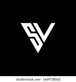 SV Logo letter monogram with triangle shape design template isolated on black background