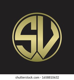 SV Logo monogram circle with piece ribbon style on gold colors